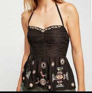 NWOT Free People Sweet Safari Halter Mirror Embroidered Strip smoked top…